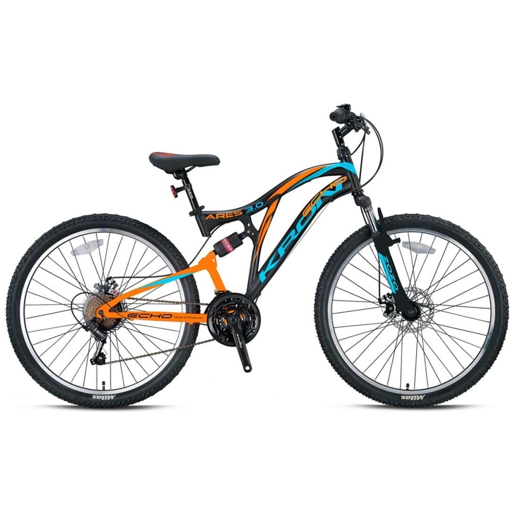 KRON ARES 3.0 26 MTB 16.5 İNÇ 21 VİTES ÇİFT AMT. V FREN MAT SİYAH NEON TURUNCU KOYU TURKUAZ